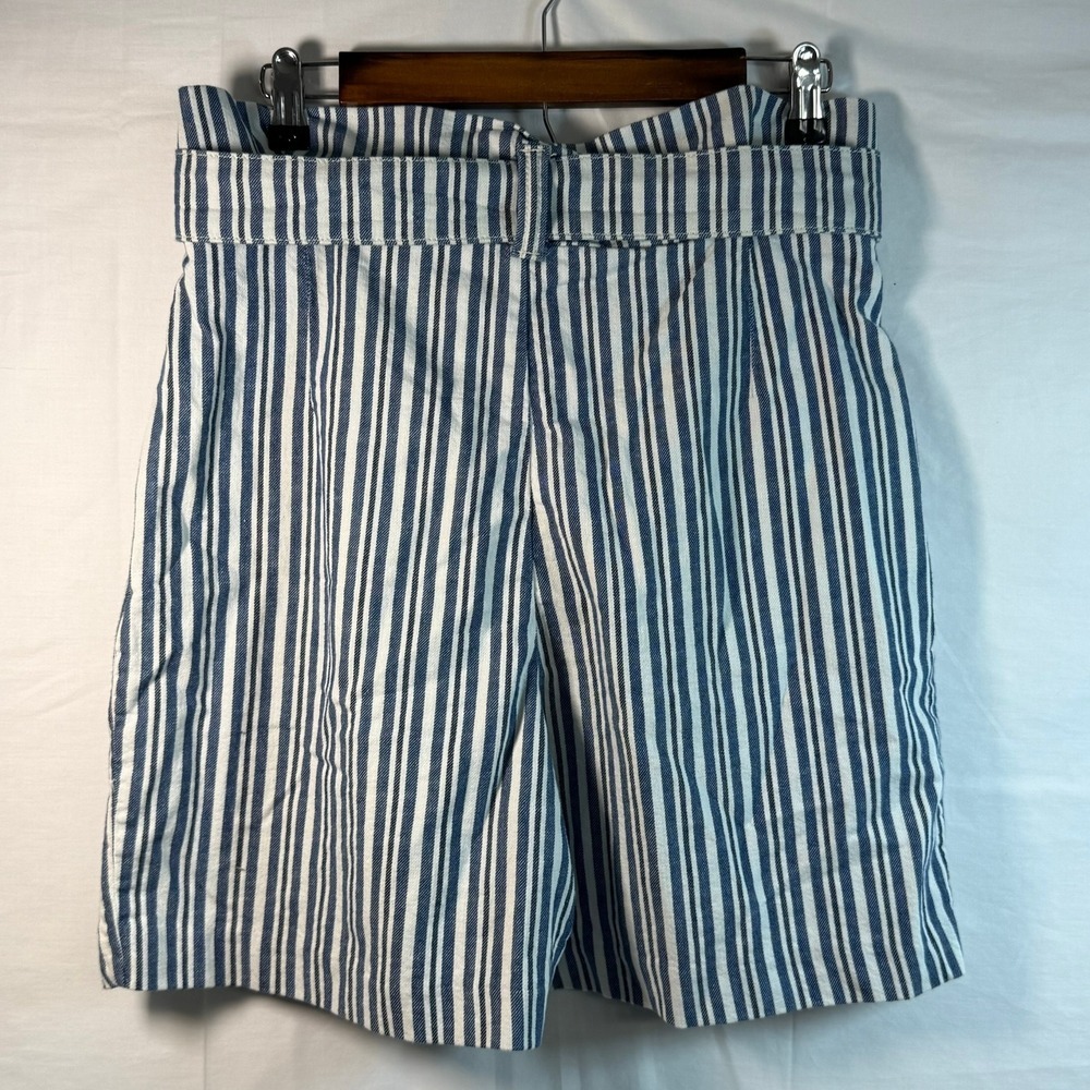 FREE PEOPLE Paperbag Striped High Waist Belted Shorts - Blue/White - Size 8 - Picture 5 of 9
